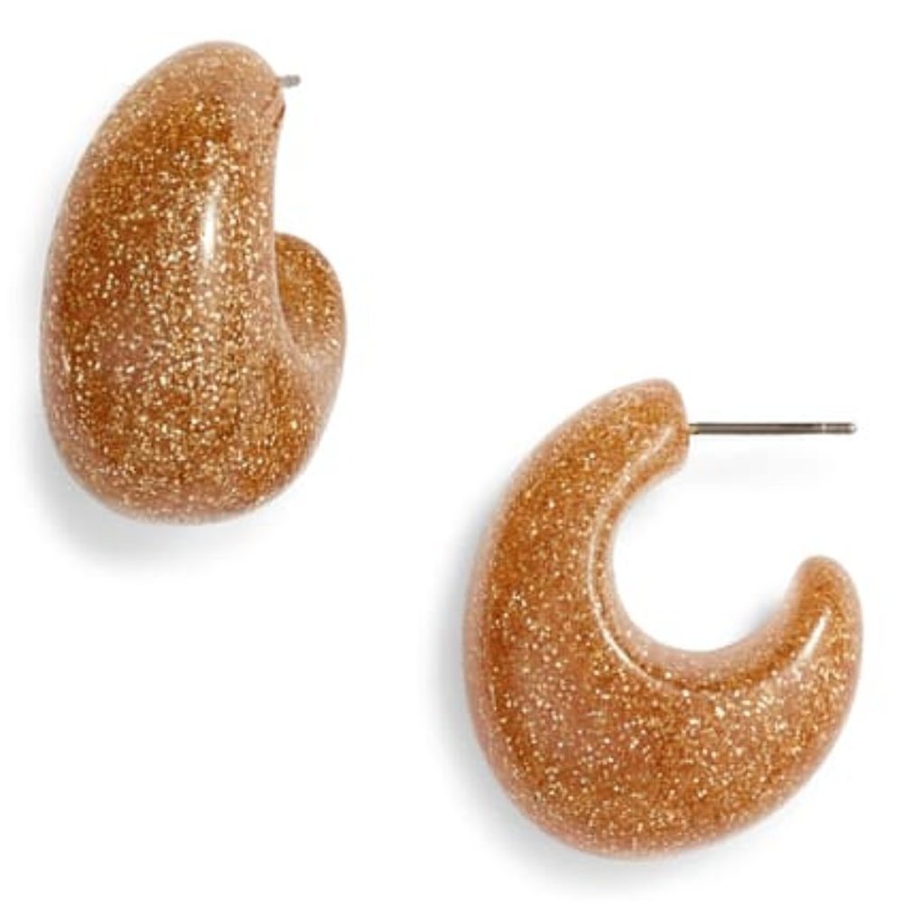 Kate Spade Womens Gold Glitter Round Resin Chunky Hoop Post Back Earrings New